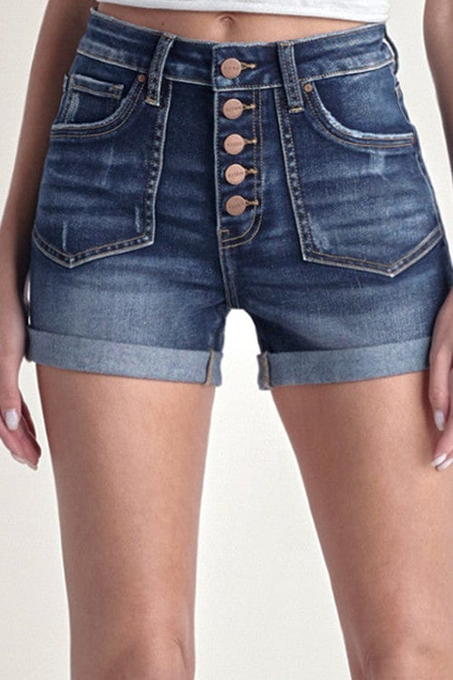 High Rise Button Fly Turn Back Cuff Shorts Risen Jeans
