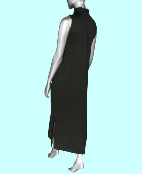 Black Ruffle Neck Sleeveless Maxi Dress