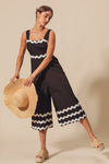 BLACK & IVORY SCALLOP RIC RAC TRIMMED WIDE LEG JUMPSUIT