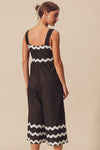 BLACK & IVORY SCALLOP RIC RAC TRIMMED WIDE LEG JUMPSUIT