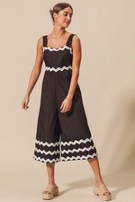 BLACK & IVORY SCALLOP RIC RAC TRIMMED WIDE LEG JUMPSUIT