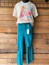 ACID WASHED HIGH WAIST DISTRESSED STRAIGHT PANTS - Light Teal