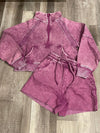 Light Plum Acid Wash Fleece Drawstring Shorts