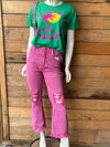 ACID WASHED HIGH WAIST DISTRESSED STRAIGHT PANTS - Hot Pink