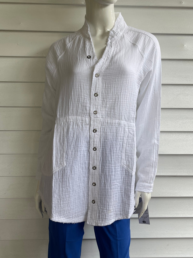 Lulu-B White Gauze Raglan Button Top