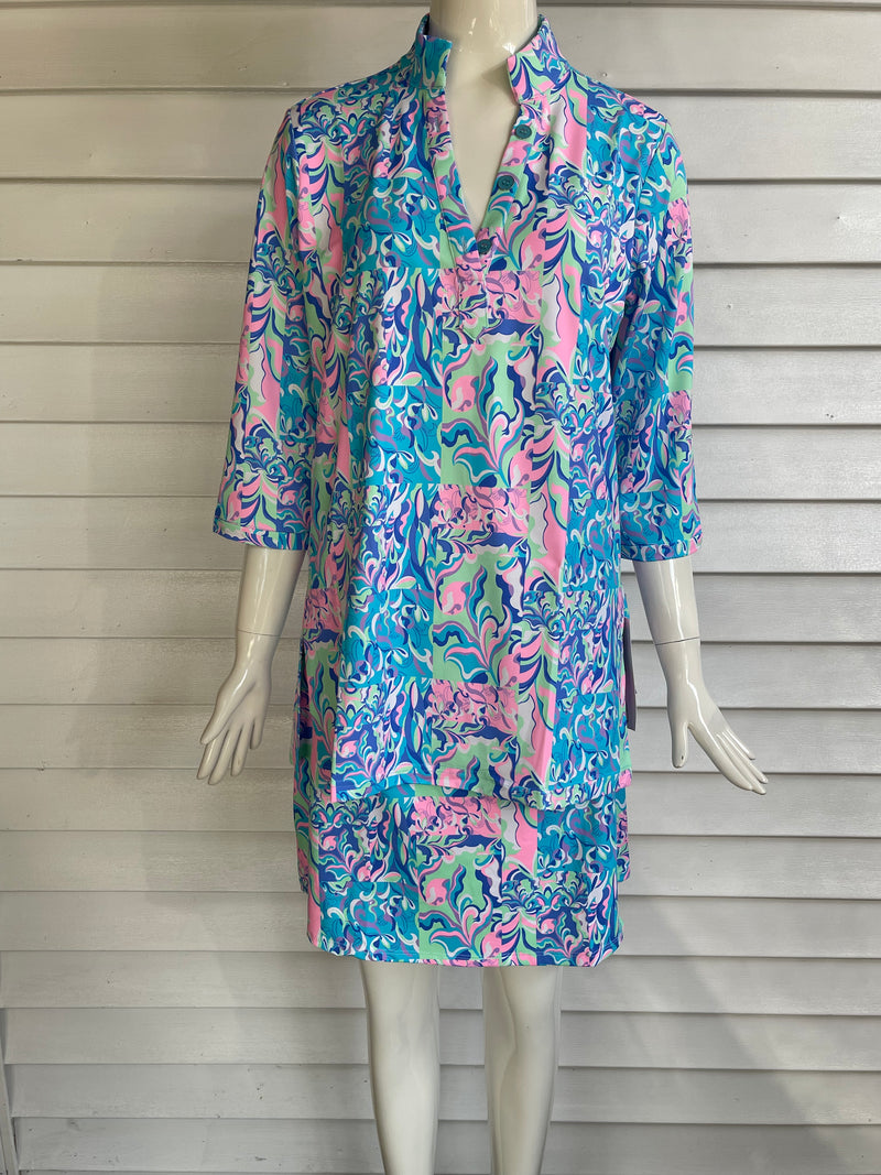 Abstract Floral Print V-Neck Travel Tunic