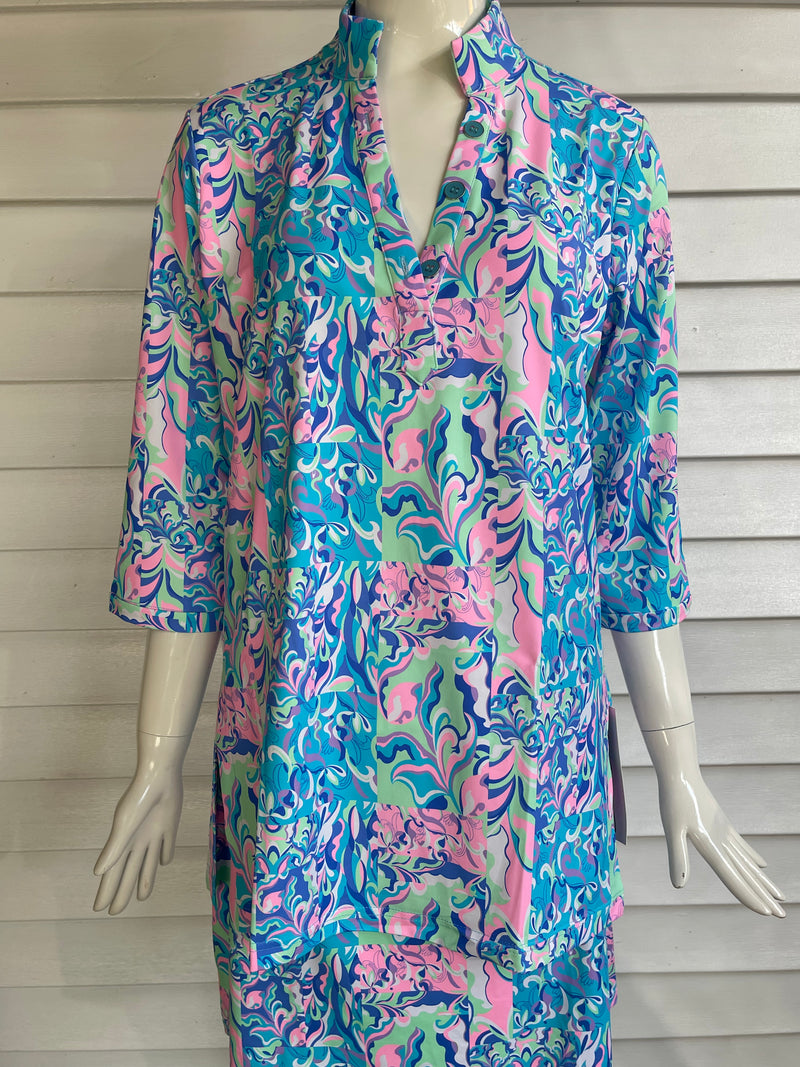 Abstract Floral Print V-Neck Travel Tunic