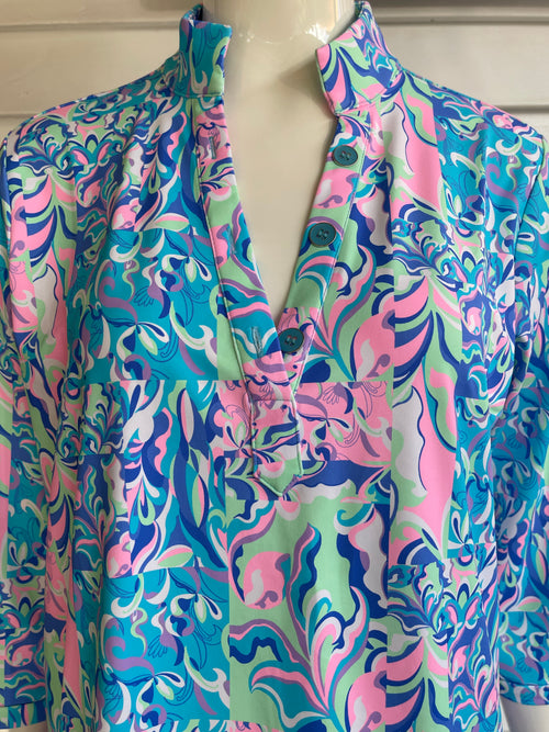 Abstract Floral Print V-Neck Travel Tunic