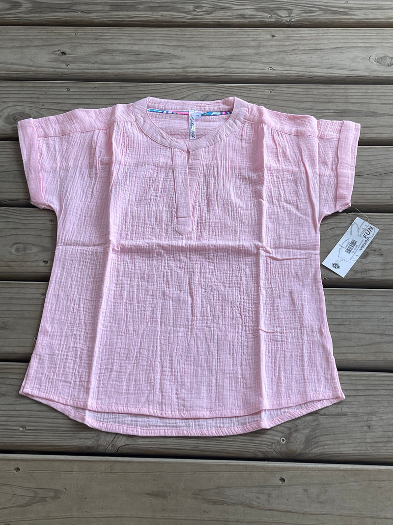 Lulu B Light Pink Short Sleeve Gauze Top