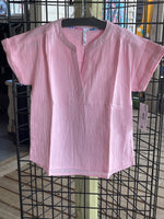 Lulu B Light Pink Short Sleeve Gauze Top