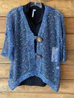 Blue Mesh Open Weave Cardigan