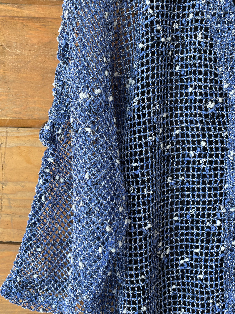 Blue Mesh Open Weave Cardigan