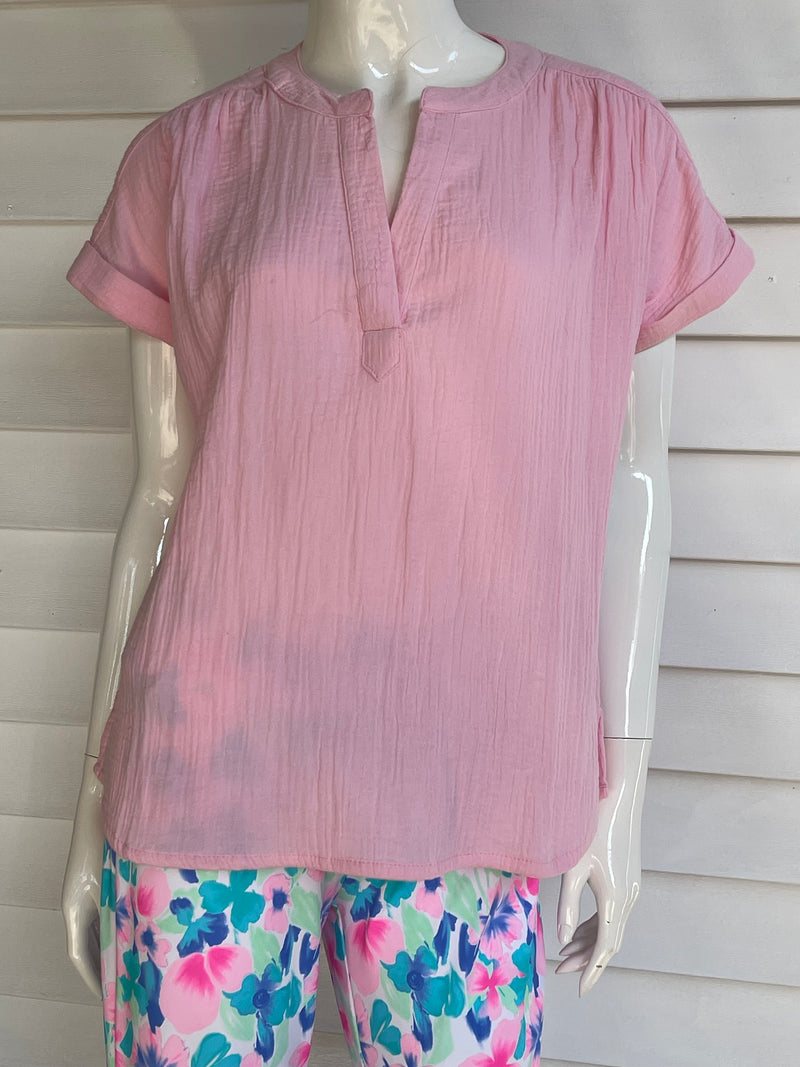 Lulu B Light Pink Short Sleeve Gauze Top