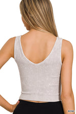 2 WAY NECKLINE SEAMLESS WASHED RIBBED TANK TOP