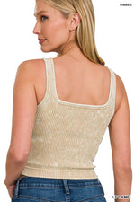 2 WAY NECKLINE SEAMLESS WASHED RIBBED TANK TOP