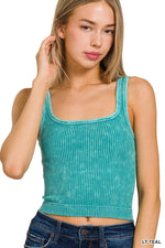 2 WAY NECKLINE SEAMLESS WASHED RIBBED TANK TOP