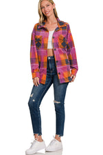 MAGENTA & ORANGE POLAR FLEECE PLAID SHACKET