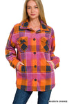 MAGENTA & ORANGE POLAR FLEECE PLAID SHACKET