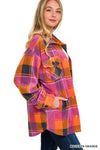 MAGENTA & ORANGE POLAR FLEECE PLAID SHACKET