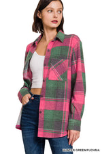 Hunter Green & Fuchsia Plaid Shacket