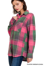 Hunter Green & Fuchsia Plaid Shacket