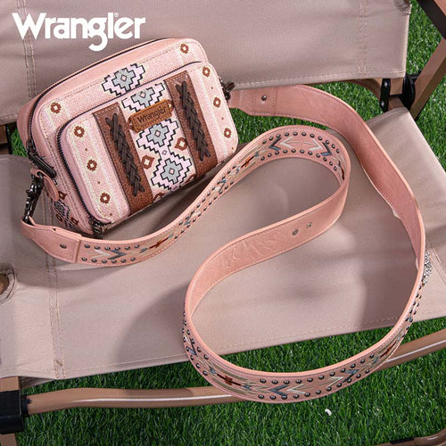 Wrangler Aztec Printed Crossbody Purse With Wallet Compartment - Pink