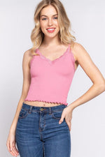 Rose Pink Rib Knit Cami Top Active USA
