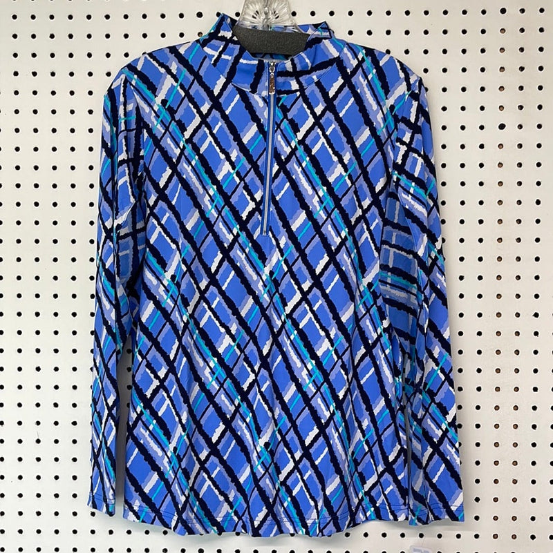 Blue Argyle Print High Neck Zip-Up Pullover Blue Argyle Print High Neck Zip-Up Pullover BEACHTIME by Lulu-B