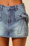 BOW KNOT POCKET DENIM MINI SKIRT