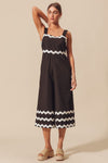 BLACK & IVORY SCALLOP RIC RAC TRIMMED WIDE LEG JUMPSUIT