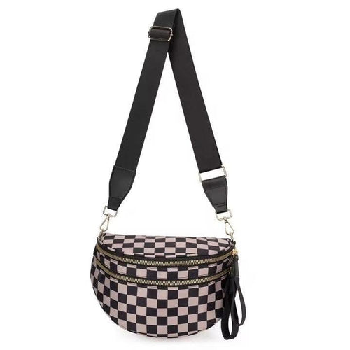 Checkered Double Zip Crescent Sling Bum Bag Checkered Double Zip Crescent Sling Bum Bag Chole Black/Cream