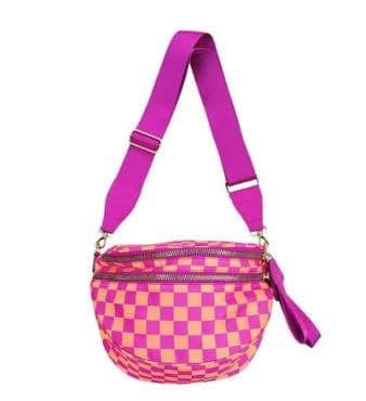 Checkered Double Zip Crescent Sling Bum Bag Checkered Double Zip Crescent Sling Bum Bag Chole Hot Pink/Peach