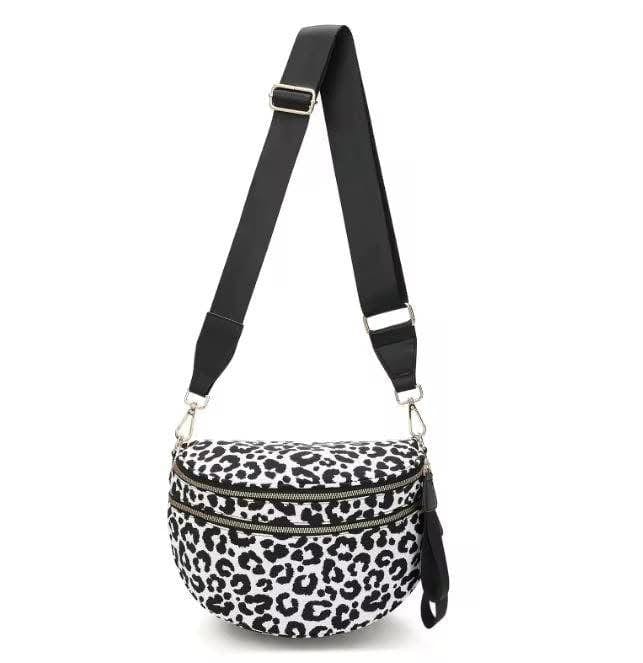 Double Zip Crescent Sling Bum Bag Double Zip Crescent Sling Bum Bag Chole Black Leopard