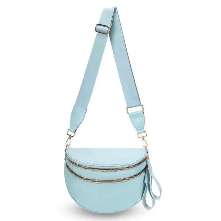 Double Zip Crescent Sling Bum Bag Double Zip Crescent Sling Bum Bag Chole Light Blue