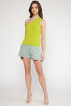Chartreuse Green One-Shoulder Knit Top Entro