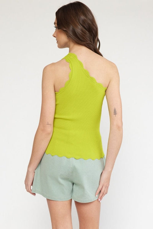 Chartreuse Green One-Shoulder Knit Top Entro