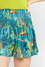 Green Satin Tropical Cheetah Print Shorts Entro