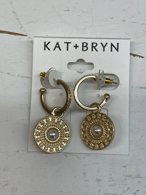 Gold Ear Hoop Pearl Disc Earrings Kat & Bryn