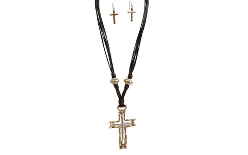 Mixed Metal Cross Necklace & Earrings Set Kat & Bryn
