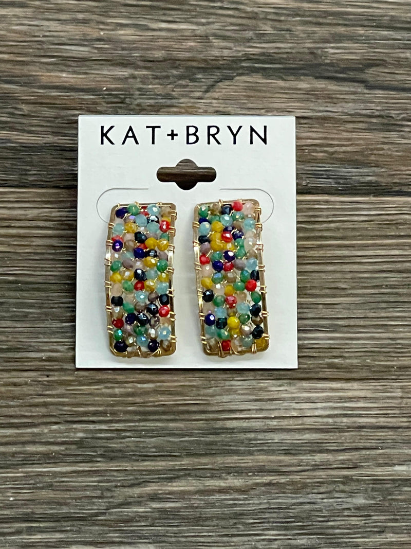 Multi Bead Rectangle Curved Earrings Kat & Bryn