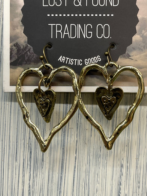 Funky Hearts Brass Dangle Earrings Lost & Found Trading Co.