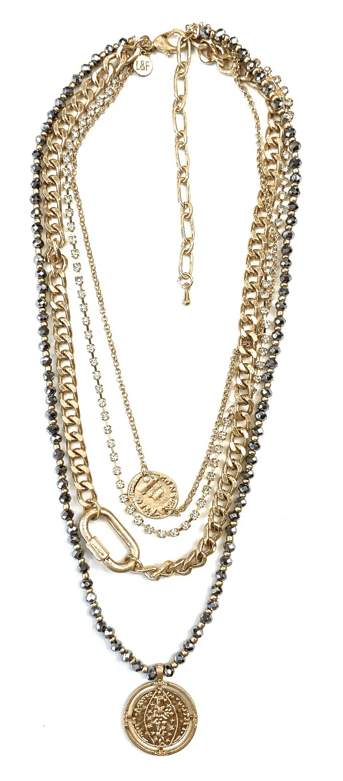 Mixed Layered Chains & Faux Carabiner Necklace Lost & Found Trading Co.