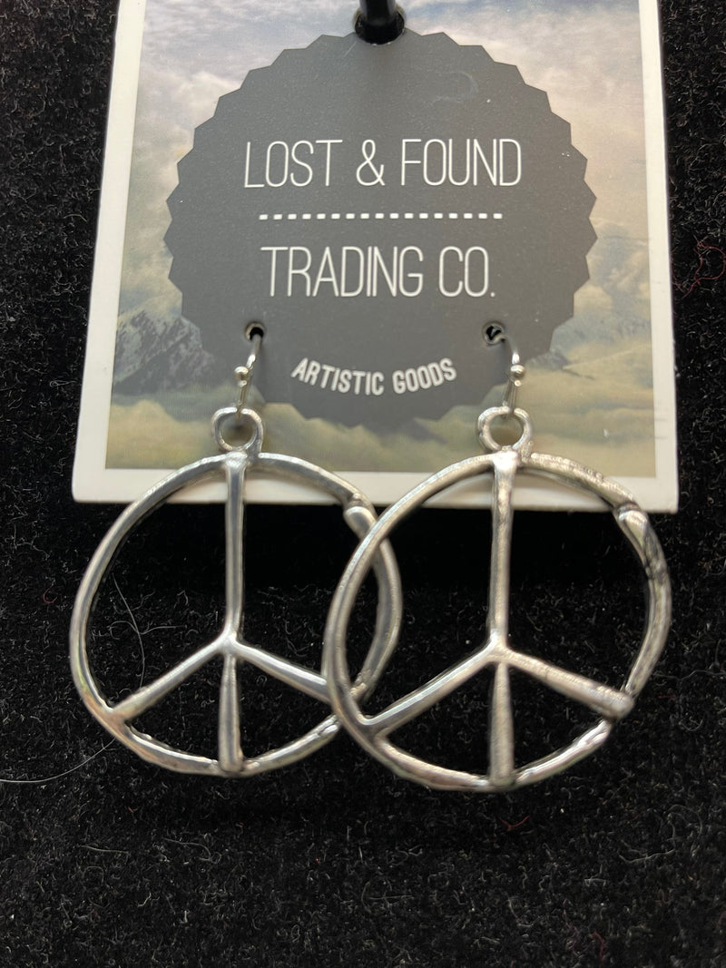 Silver Peace Sign Dangle Earrings Lost & Found Trading Co.