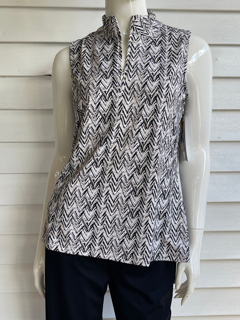 Black Multi Chevron Print Sleeveless Zip-Up Top Black Multi Chevron Print Sleeveless Zip-Up Top Lulu-B