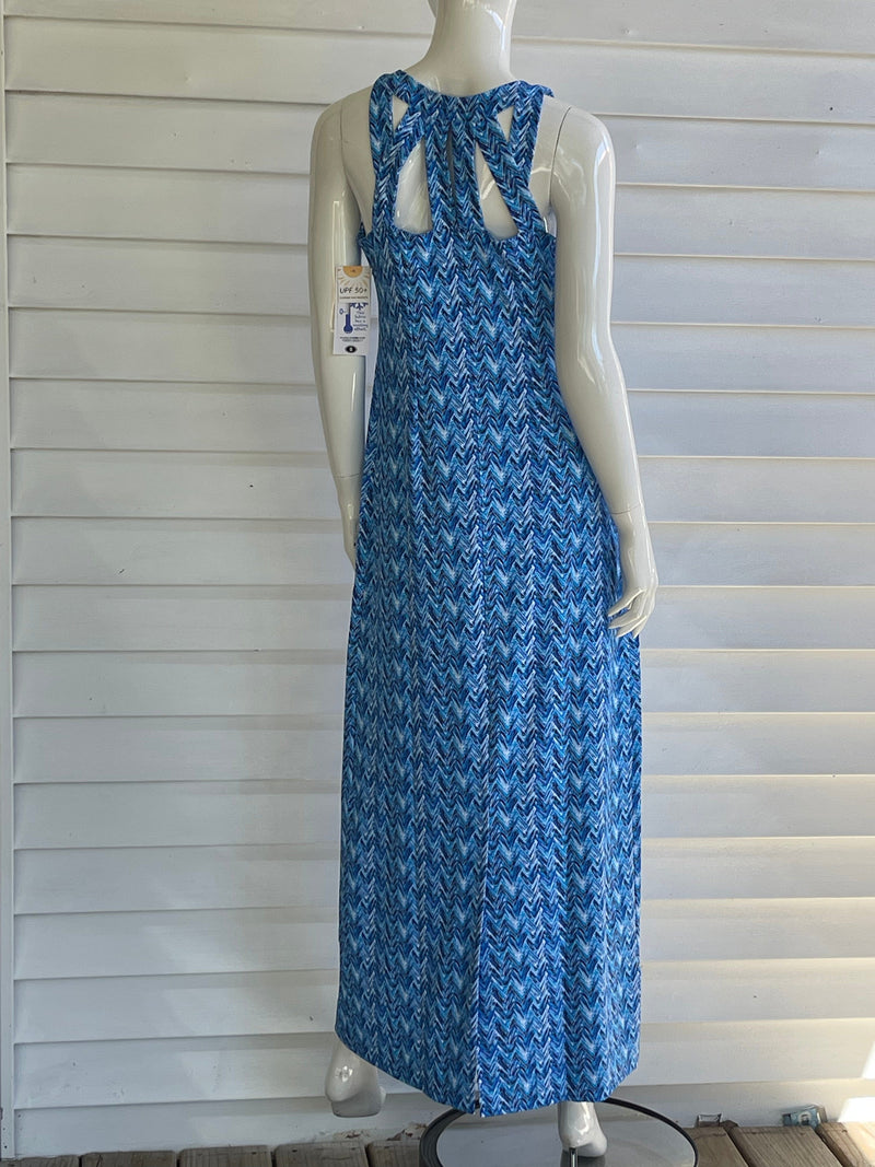 Blue Chevron Print Sexy Maxi Dress Lulu-B