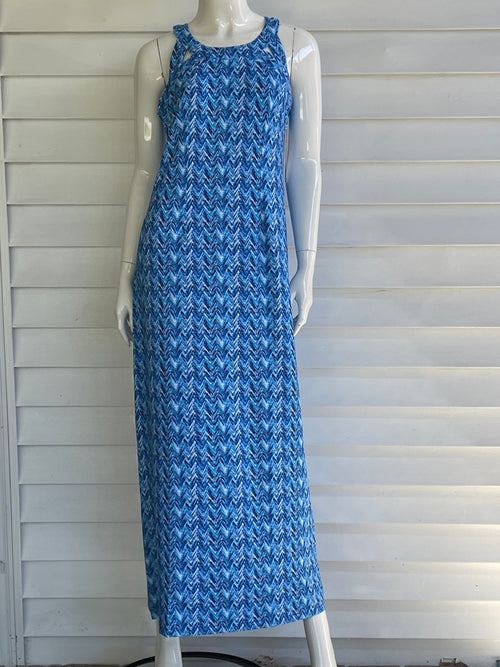 Blue Chevron Print Sexy Maxi Dress Lulu-B