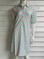 Green & Pink Medallion Collar Button Down Dress Lulu-B