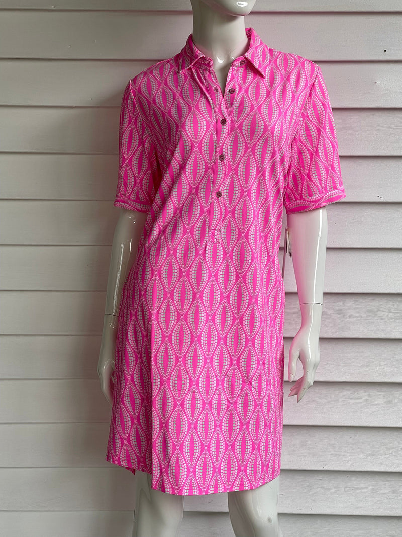 Pink Multi Dot Collar Button Down Dress Lulu-B