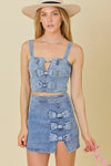 Denim Crop Top With Ribbon Bow Detail Denim Crop Top With Ribbon Bow Detail Main Strip