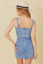 Denim Mini Skirt With Slit and Ribbon Bow Denim Mini Skirt With Slit and Ribbon Bow Main Strip